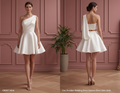 One Shoulder Wedding Dress Grecian Short Satin Bridal Gown