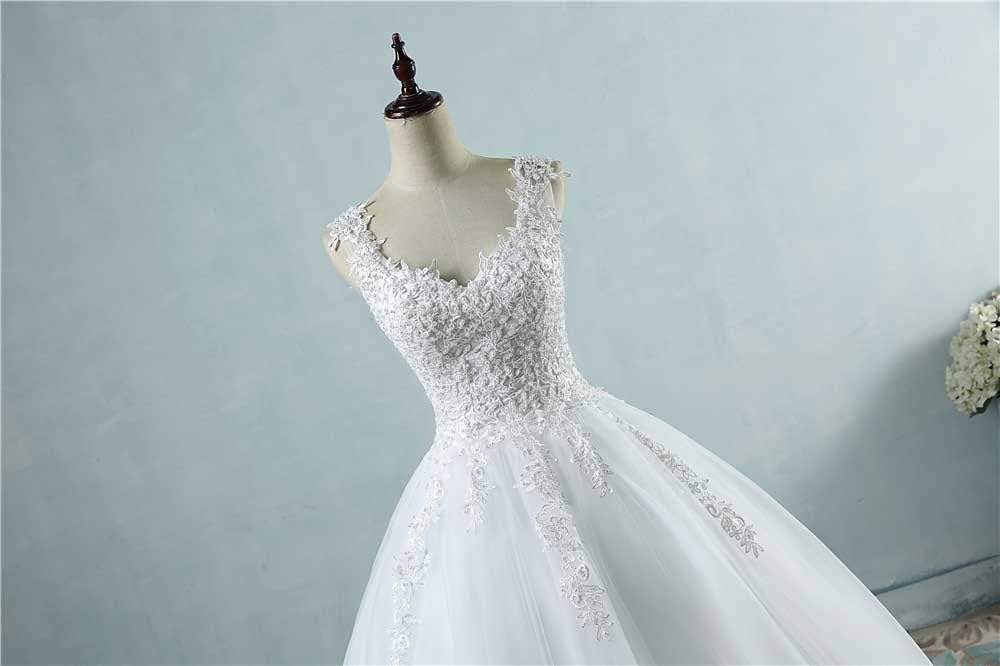 ZJ9076 Ball Gown Spaghetti Straps White Ivory Tulle Pearls Bridal Dress For Wedding Dresses Marriage Customer Made