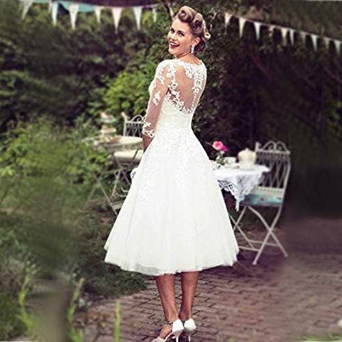 Vintage 50's Style Short Lace Wedding Dresses Half Sleeves Tulle Lace Applique Teh Panjang Pengantin Perkahwinan Gaun Dengan Butang