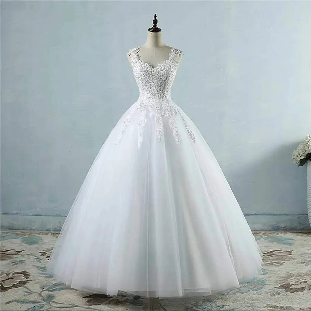 ZJ9076 Ball Gown Spaghetti Straps White Ivory Tulle Pearls Bridal Dress For Wedding Dresses Marriage Customer Made Pure white 26w