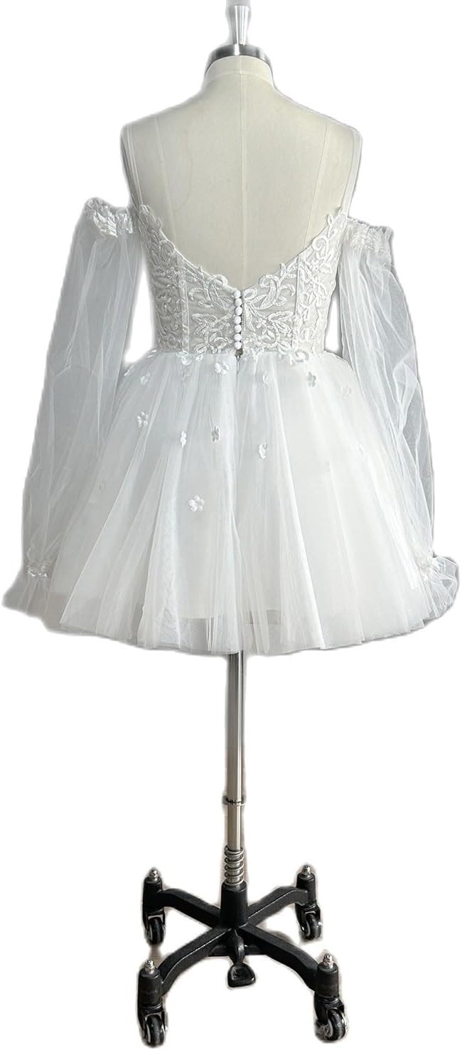 Dideytttawl sweetheart maniche lunghe tulle abito da sposa corto mini lunghezza fuori spalla abito da sposa foto