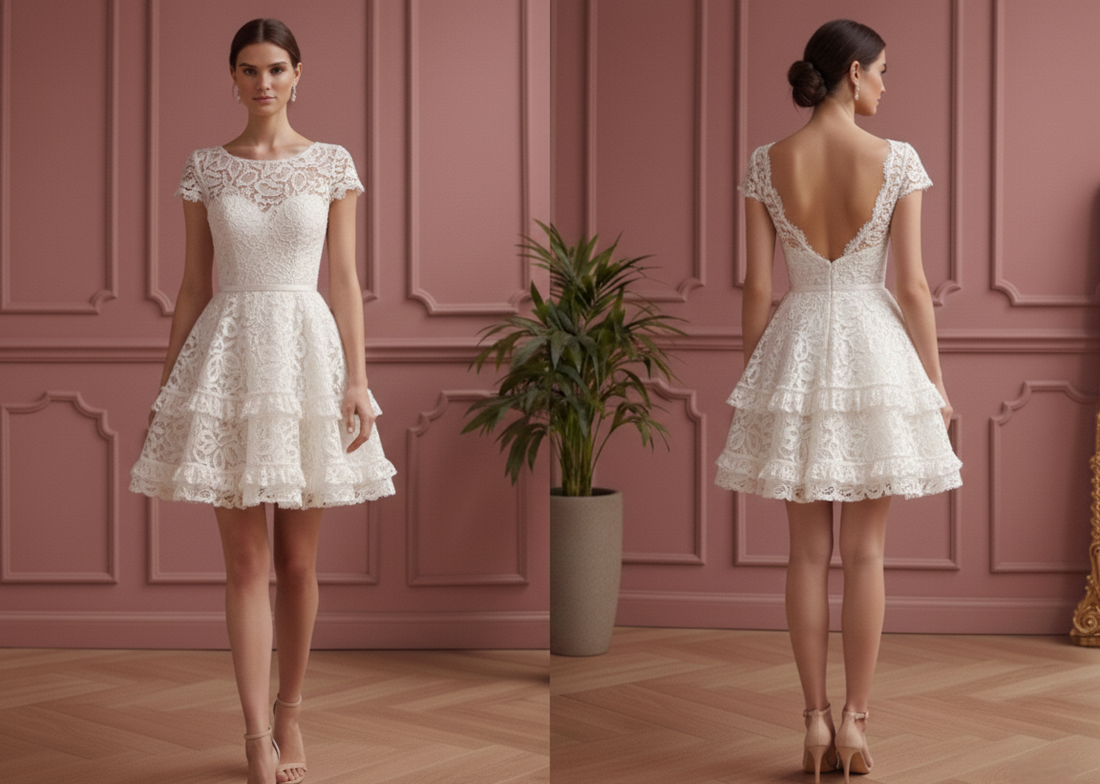 Short Tiered Lace Wedding Dress Country Rustic Style Fashion