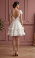 Short Tiered Lace Wedding Dress Country Rustic Style Fashion