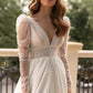 Fairy Ivory A Line Wedding Dress Long Sleeve V Neck Bride Dress Puff Tulle Side Split Boho Wedding Gowns