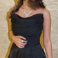 Black Strapless A-line Vestidos De Noche Sexy Side Split Prom Gown Silk Chiffon Prom Dress Sleeveless فساتين السهرة