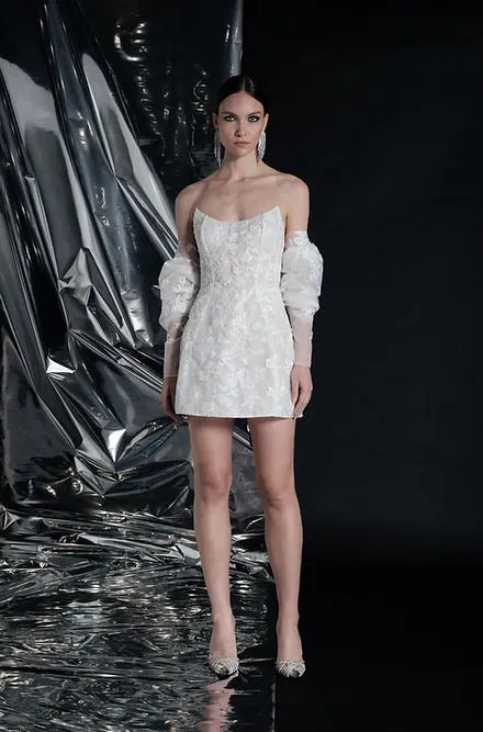 Short Dress Embroidery Flower Modern Princess Bridal Mermaid Vestido De Novia Wedding Dress Satin Gown Bow Satin Court Train Satin