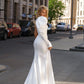 Wedding Dress of a Fitted Silhouette with Voluminous Sleeves on One Shoulder and a Slit in the Skirt Princess Court Train Satin Modern White Sleeves Bridal Gowns Vestido De Novia Mermaid