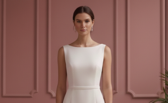 Short Bow Detail Wedding Dress Backless Satin Formal Gown