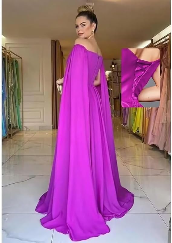 Cómodo vestido de fiesta de gasa vestido de noche con manga capa lavanda فستان سهرة Vestidos de fiesta largos hasta el suelo con cuello en V sexy