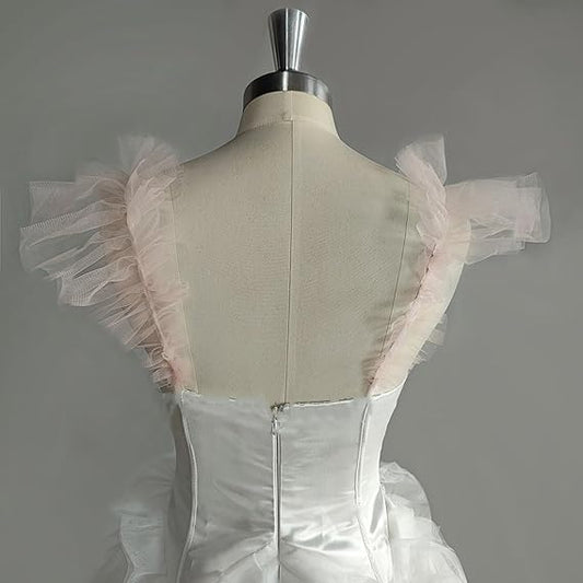 Mini vestido de novia de satén corto de princesa con tirantes finos de tul vestido de novia de línea delgada