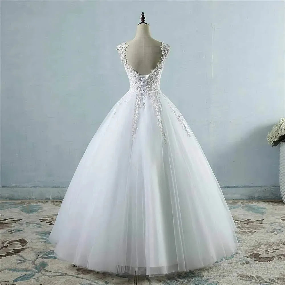 ZJ9076 Ball Gown Spaghetti Straps White Ivory Tulle Pearls Bridal Dress For Wedding Dresses Marriage Customer Made Pure white 26w