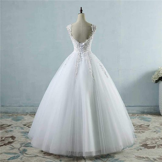 ZJ9076 Ball Gown Spaghetti Straps White Ivory Tulle Pearls Bridal Dress For Wedding Dresses Marriage Customer Made