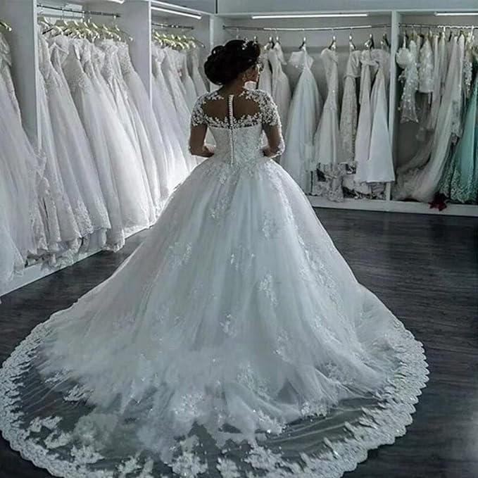 Gaun elegan untuk wanita lengan panjang gaun pengantin pengantin jubah bola gown boutique pengantin wanita panjang lantai formal