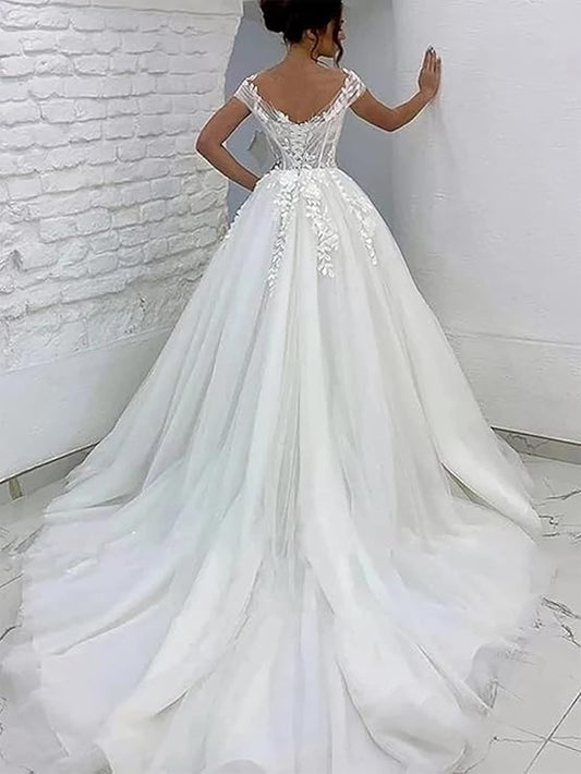 Gorgeous Women's Wedding Dresses A-Line 3D Lace Applique Bohemian Bridal Gowns Princess Formal Beach Party Sexy V-Neck Robe