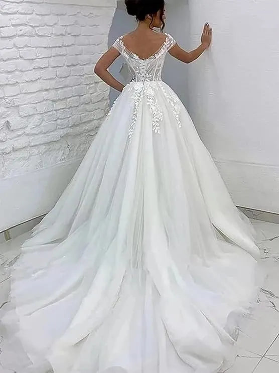LORIE Princess Wedding Dress off The Shoulder 3D Lace Appliques Boho Bride Dresses Vestido De Novia Custom Made Ball Gowns 100cm