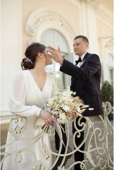 Semplice abito da sposa in spiaggia bianca da sposa a manica lunga pavimento split lecngth per sposa de mariee collocazione a V su misura