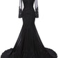 Black Lace Embroidery Prom Dresses Illusion Mermaid فساتين السهرة  Long Sleeves Floor-Length vestidos verano moda
