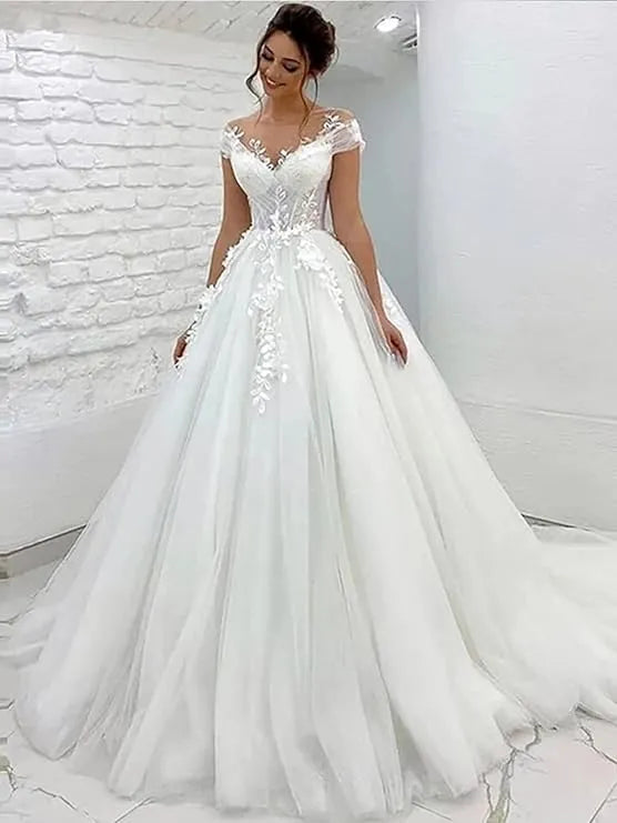 LORIE Princess Wedding Dress off The Shoulder 3D Lace Appliques Boho Bride Dresses Vestido De Novia Custom Made Ball Gowns 100cm