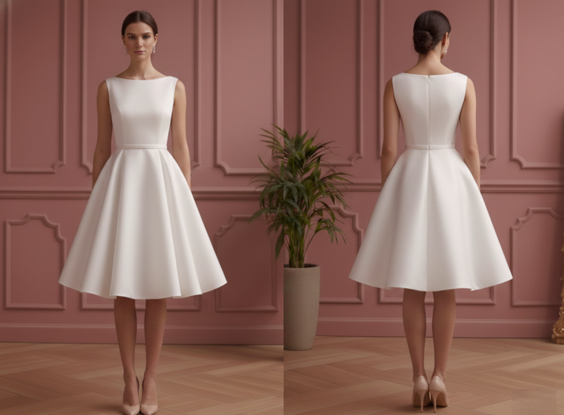 Silver White Wedding Dress Matte Finish Short Evening Bridal