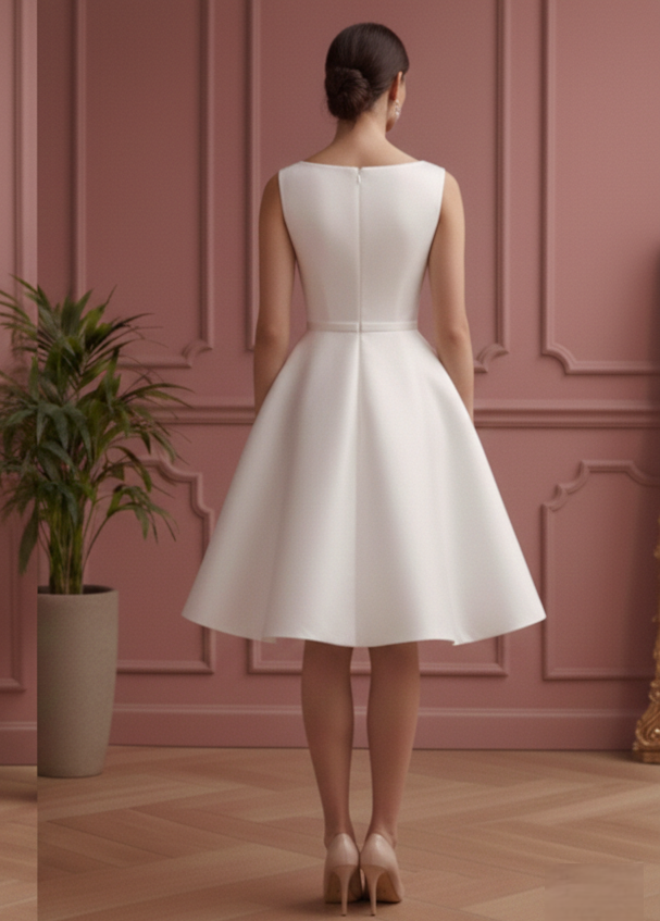 Silver White Wedding Dress Matte Finish Short Evening Bridal