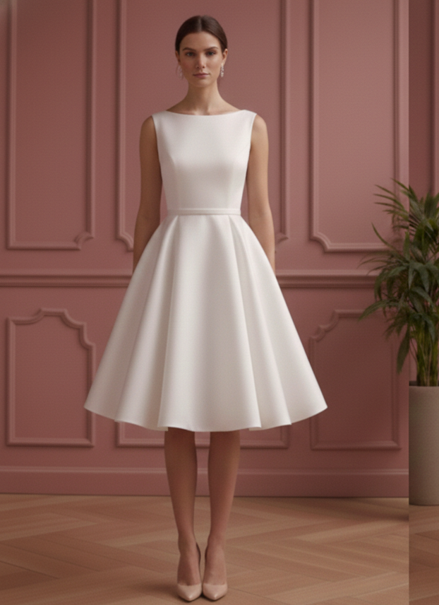 Silver White Wedding Dress Matte Finish Short Evening Bridal