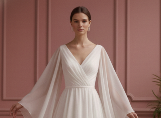 Butterfly Sleeve Wedding Dress Ethereal Short Chiffon Gown