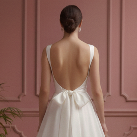 Ribbon Tie Wedding Dress Simple Short Silk Minimalist Wear