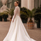 Modest Long-Sleeve Wedding Dress Modern Gown Mermaid Bow Court Train Dress Satin Princess Vestido De Novia