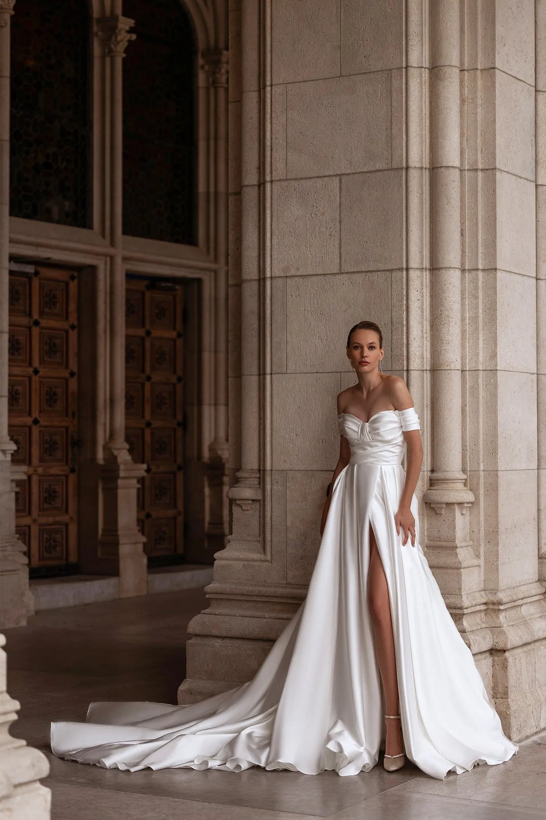 High-Slit Elegant Modern Gown Mermaid Wedding Dress Bow Court Train Dress Satin Princess Vestido De Novia Satin