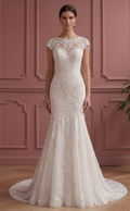 Jewel Neck Wedding Dress Formal Short Modest Lace Gown