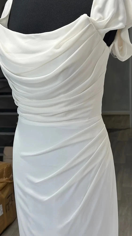 Vestidos de Noche árabes para fiesta de boda, hombros descubiertos, plisados ​​blancos, sirena de gasa, vestidos formales de graduación de celebridades 