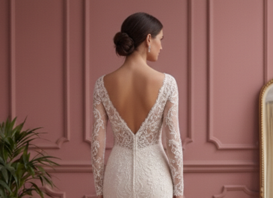 Sheer Sleeve Wedding Dress Classic Short Lace Overlay Fashion