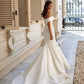 Elegant Off-the-Shoulder Satin Mermaid Wedding Gown in White Princess Wedding Dress Modern Court Train Bow Vestido De Novia Mermaid Satin Bridal Gown