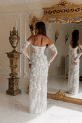 Formal White Lace Porm Dress Customized Floor-Length Off Shoulder Wedding Dresses Satin