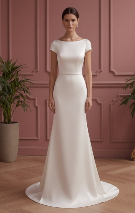 Short Criss Cross Back Wedding Dress Satin Mermaid Gown