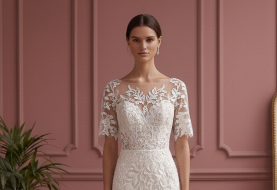 Embroidered Sleeve Wedding Dress Short Nature Inspired Wear
