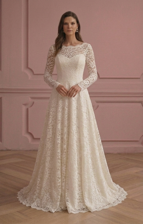 Vintage A-Line Wedding Dress Lace Long Sleeve Timeless Bridal