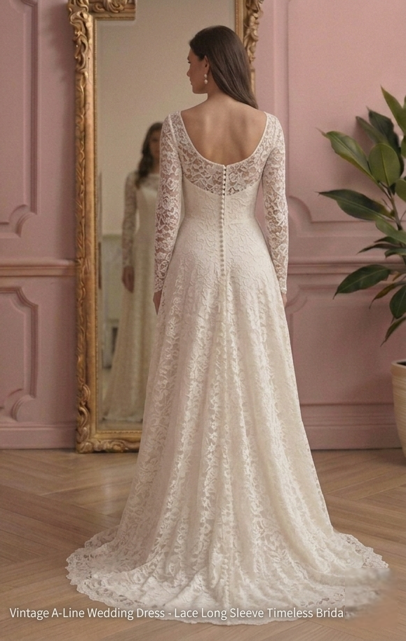 Vintage A-Line Wedding Dress Lace Long Sleeve Timeless Bridal