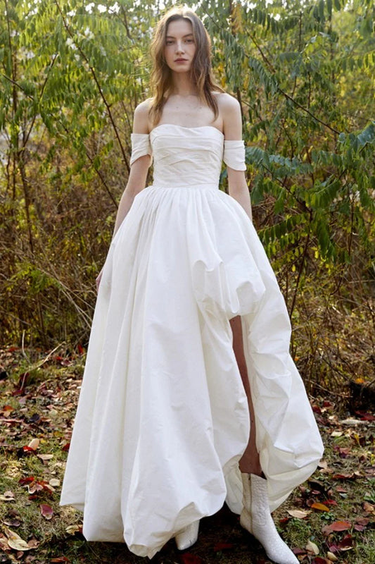 Vestido de novia moderno y sencillo, modesto, con hombros descubiertos, escote en forma de corazón, vestidos de novia de manga corta, vestido de fiesta Formal con abertura lateral