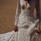 Robes De mariée Vintage bohémien pour femmes, col en v, dos nu, manches évasées, en dentelle 