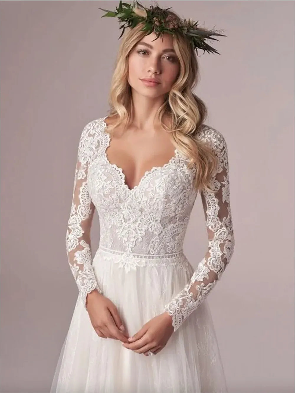 RODDRSYA une ligne manches longues robes De mariée dentelle robes De mariée Tulle ivoire Vestido De Novia dos ouvert свадебное платье