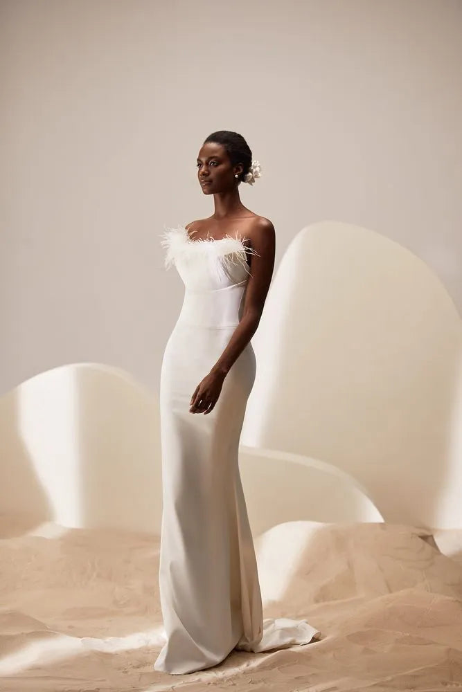 Strapless Mermaid Wedding Dress Modern Court Train Bow Vestido De Novia Mermaid Satin Bridal Gown Princess Satin