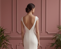 Column Crepe Wedding Dress High Short Neck Professional Bridal