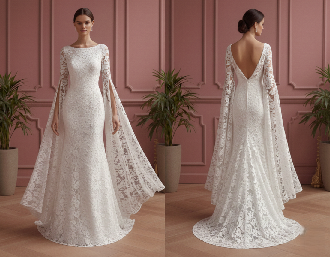 Split Sleeve Wedding Dress Modern Short Unique Design Gown