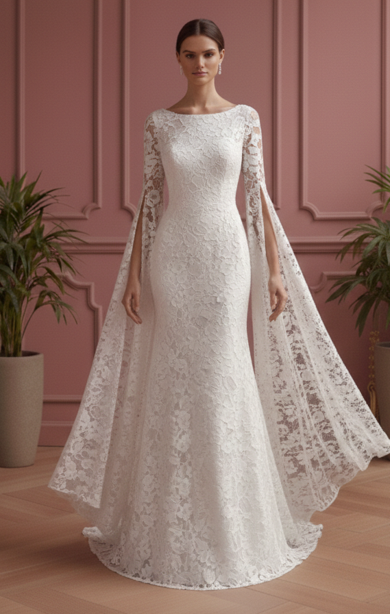 Split Sleeve Wedding Dress Modern Short Unique Design Gown
