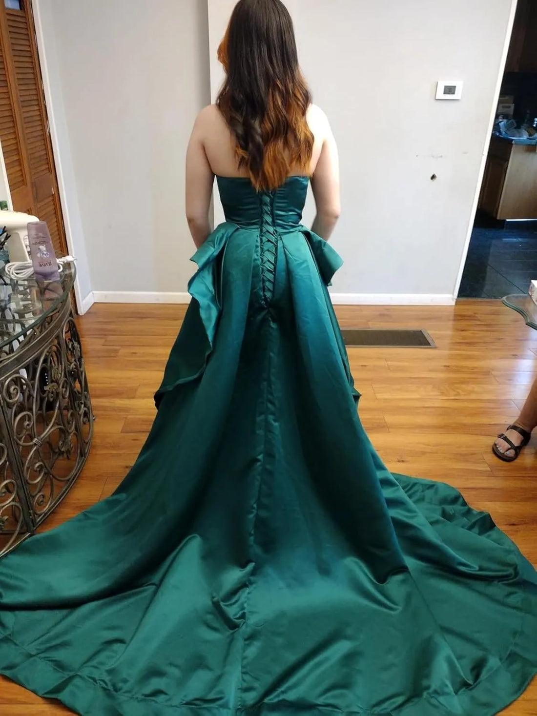 Sexy V-neck Prom Dresses Detachable Train Satin فساتين السهرة Elegant Sleeveless Side High Split vestidos verano moda as pic