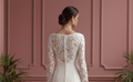 Short Heavy Lace Sleeve Wedding Dress Winter Church Style