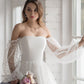 White Dot Tulle Short Wedding Dresses Long Puff Sleeves Bride Dresses Lace Up Strapless Knee-Length A-Line Bridal Gowns