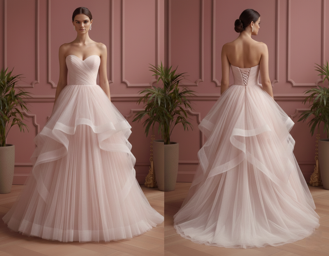 Pink Wedding Dress Blush Tulle Short Romantic Princess Gown