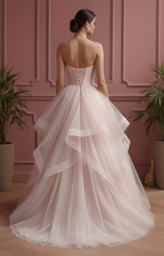 Pink Wedding Dress Blush Tulle Short Romantic Princess Gown